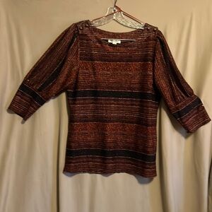 Unique navy/maroon red/yellow striped blouse from Outfit JPP size large